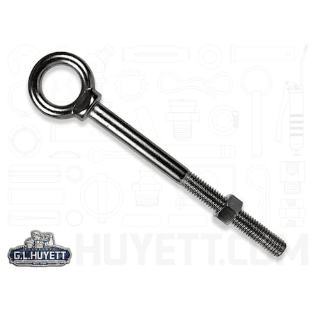 Eye Bolt With Shoulder, 1/4, 4 In Shank, 1/2 In ID, Stainless Steel, Polished